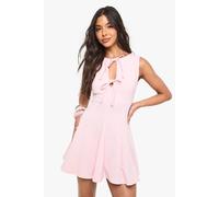 Boohoo Tie Front Skater Mini Dress In Pink pink 10