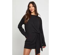 Boohoo Tie Knot Waist Long Sleeve Mini Dress In Black black 16