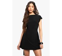 Boohoo Tie Plunge Back Mini Dress In Black black 16