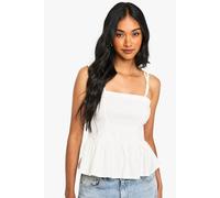 Boohoo Tie Shoulder Peplum Top In White white 16