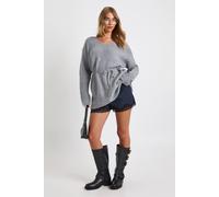 Boohoo Tie Waist Detail Slouchy V Neck Jumper In Grey grey S