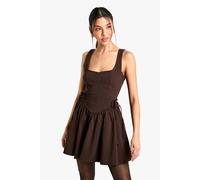 Boohoo Tie Waist Skater Mini Dress In Chocolate chocolate 14