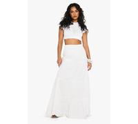 Boohoo Tiered Cotton Poplin Maxi Skirt In White white 16