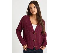 Boohoo Toggle Button Cable Knit Chunky Cardigan In Burgundy burgundy S