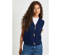 Boohoo Toggle Button Cable Knit Waistcoat In Navy navy L