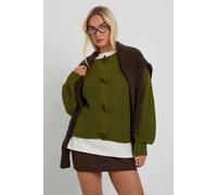 Boohoo Toggle Button High Neck Knit Cardigan In Khaki khaki L