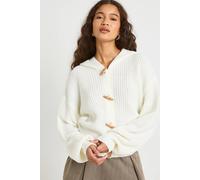 Boohoo Toggle Button Knit Hoodie In Cream cream M