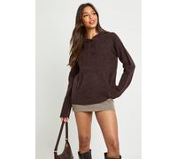 boohoo Women's Toggle Detail Oversized Knitted Hoody in Chocolate | Size: Small