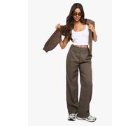 boohoo Women's Tonal Check Straight Leg Tailored Trousers in Chocolate | Size: 14