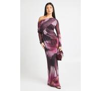 Boohoo Tonal Floral Mesh Drape Detail Maxi Dress In Black black