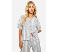 boohoo Women's Tonal Stripe Linen Look Relaxed Fit Shirt in Blue | Size: 6