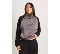 boohoo Women's Tricot Contrast Panelled Track Jacket in Charcoal | Size: Large
