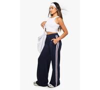 Boohoo Tricot Side Stripe Tape Straight Leg Jogger In Navy navy L