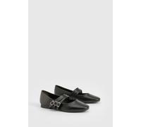Boohoo Triple Strap Mary Jane Ballet Flats In Black black 7