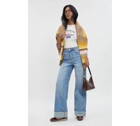 Boohoo Turn Up High Waist Wide Leg Jean In Mid Wash mid wash 8