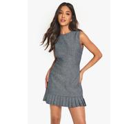 boohoo Women's Tweed Tailored Pleated Hem Mini Dress in Charcoal | Size: 14