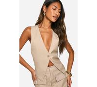 Boohoo Twist Back Detail One Button Waistcoat In Stone stone 10
