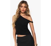 Boohoo Twist Detail Off The Shoulder Linen Look Crop Top In Black black 12