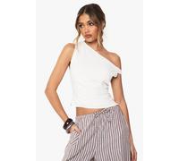 Boohoo Twist Detail Off The Shoulder Linen Look Crop Top In Ivory ivory 14