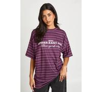 Boohoo Upper East Side Striped Soft T-Shirt In Plum plum 12