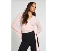 Boohoo V Neck Ballet Wrap Cardigan In Pink pink XL