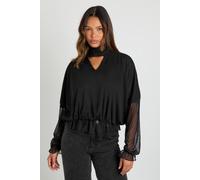 boohoo Women's V Neck Mesh Blouse With Scarf in Black | Size: 14