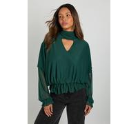 Boohoo V Neck Mesh Blouse With Scarf In Green green 10