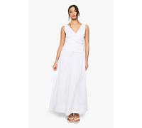 Boohoo V Neck Ruched Detail Maxi Dress In White white 16