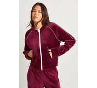Boohoo Velour Contrast Piping Zip Through Cropped Hoodie In Burgundy burgundy L