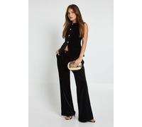 Boohoo Velvet Gold Trim Wide Leg Trousers In Black black 10
