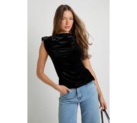 Boohoo Velvet High Neck Ruched Top In Black black 6