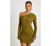 Boohoo Velvet Lace Long Sleeve Mini Dress In Green green 16