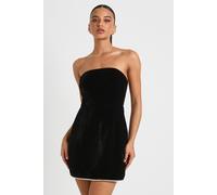Boohoo Velvet Pearl Trim Bandeau Skater Dress In Black black 16