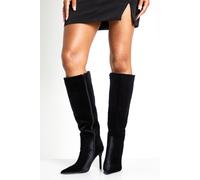 Boohoo Velvet Stiletto Pointed Knee High Boots In Black black 8