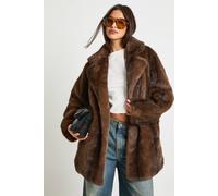 Boohoo Vintage Look Collared Fur Jacket In Brown brown 8
