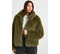 Boohoo Vintage Look Faux Fur Jacket In Khaki khaki 16