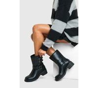 Boohoo Vintage Style Buckle Detail Biker Boot In Black black 4