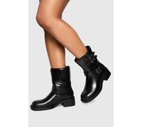 Boohoo Vintage Style Buckle Detail Biker Boot In Brown brown 5