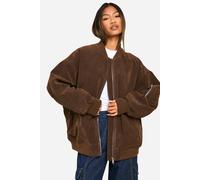 boohoo Women's Vintage Suede Look Oversized Bomber Jacket in Chocolate | Size: 16