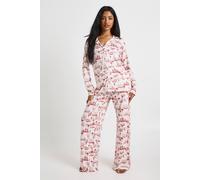 Boohoo Western Print Long Sleeve Shirt & Trousers Pyjama Set In Cream cream 8