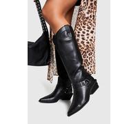 Boohoo Western Style Harness Detail Knee High Boots In Black black 3