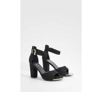 Boohoo Wide Fit Buckle Detail 2 Part Block Heels In Black black 8