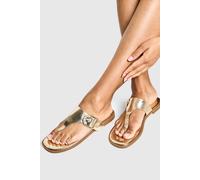 Boohoo Wide Fit Buckle Detail Flip Flops In Gold gold 4