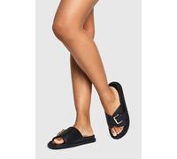 Boohoo Wide Fit Buckle Strap Sandal In Black black 4