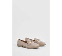 Boohoo Wide Fit Chain Trim Patent Loafers In Beige beige 6