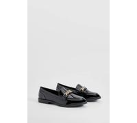 Boohoo Wide Fit Chain Trim Patent Loafers In Black black 8