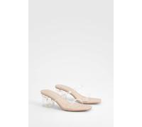 boohoo Women's Wide Fit Clear Low Block Heeled Mules in Nude | Size: 7