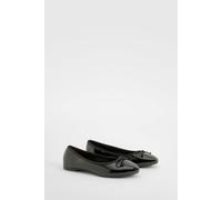 Boohoo Wide Fit Crinkle Bow Detail Ballet Flats In Black black 6