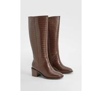 Boohoo Wide Fit Croc Block Knee High Boots In Chocolate chocolate 4