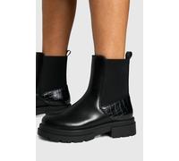 boohoo Women's Wide Fit Croc Elastic Panel Chelsea Boots in Black | Size: 5